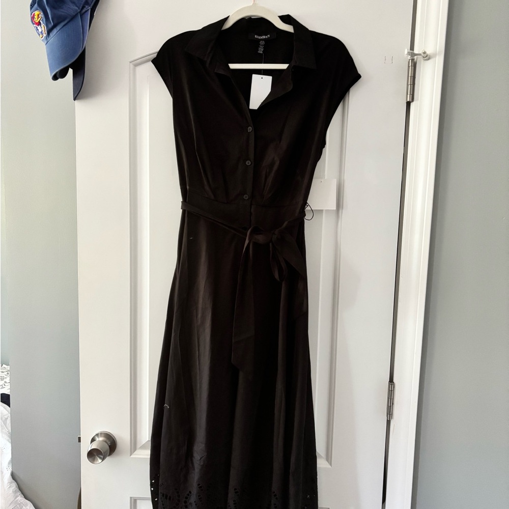Ellen Tracy Black Button Down Midi Dress